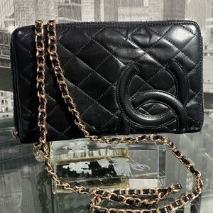 Authentic CHANEL Lambskin Cambon Line Zippy Clutch Wallet